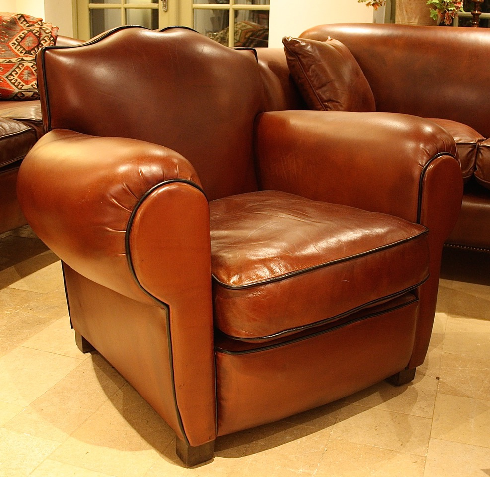 Antique French Leather 'Moustache' Club Chair, Leather Chairs of Bath